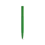 Bolígrafo de aluminio reciclado con acabado brillante y tinta azul color verde vista frontal
