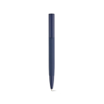 Bolígrafo de aluminio reciclado con acabado brillante y tinta azul color azul marino vista frontal