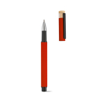 Bolígrafo roller de aluminio reciclado y bambú con tinta azul color rojo tercera vista