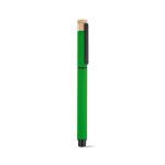 Bolígrafo roller de aluminio reciclado y bambú con tinta azul color verde