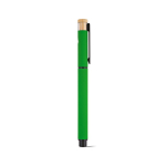 Bolígrafo roller de aluminio reciclado y bambú con tinta azul color verde segunda vista