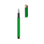Bolígrafo roller de aluminio reciclado y bambú con tinta azul color verde tercera vista