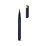 Bolígrafo roller de aluminio reciclado y bambú con tinta azul color azul marino tercera vista