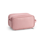 Neceser de piel sintética reciclada con colgante y tres compartimentos color rosa