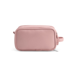 Neceser de piel sintética reciclada con colgante y tres compartimentos color rosa vista frontal