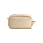 Neceser de piel sintética reciclada con colgante y tres compartimentos color beige vista frontal