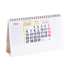Calendario de sobremesa de cartón en forma triangular con anillas