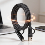 Cable de carga magnético con 3 tipos de conexión y potencia de 60W color negro