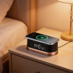 Altavoz BT 4 en 1 con carga inalámbrica, reloj digital y luz 10W color negro