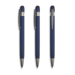 Bolígrafo de aluminio engomado y detalles en relieve tinta azul color azul marino