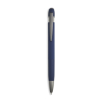 Bolígrafo de aluminio engomado y detalles en relieve tinta azul color azul marino