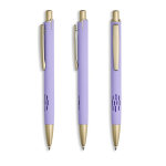 Bolígrafo de aluminio con detalles dorados mate y recortes tinta azul color violeta