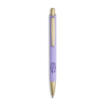 Bolígrafo de aluminio con detalles dorados mate y recortes tinta azul color violeta