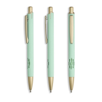 Bolígrafo de aluminio con detalles dorados mate y recortes tinta azul color verde menta