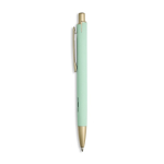 Bolígrafo de aluminio con detalles dorados mate y recortes tinta azul color verde menta