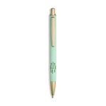 Bolígrafo de aluminio con detalles dorados mate y recortes tinta azul color verde menta