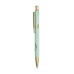 Bolígrafo de aluminio con detalles dorados mate y recortes tinta azul color verde menta