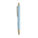 Bolígrafo de aluminio con detalles dorados mate y recortes tinta azul color azul claro