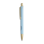 Bolígrafo de aluminio con detalles dorados mate y recortes tinta azul color azul claro