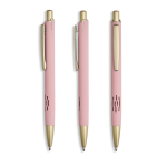 Bolígrafo de aluminio con detalles dorados mate y recortes tinta azul color rosa claro