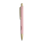 Bolígrafo de aluminio con detalles dorados mate y recortes tinta azul color rosa claro