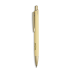 Bolígrafo de aluminio con detalles dorados mate y recortes tinta azul color amarillo claro