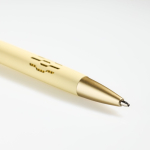 Bolígrafo de aluminio con detalles dorados mate y recortes tinta azul color amarillo claro