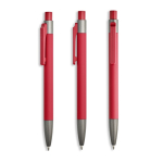 Bolígrafo de aluminio engomado con clip de plástico y tinta azul color rojo