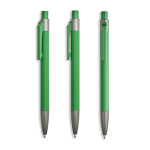 Bolígrafo de aluminio engomado con clip de plástico y tinta azul color verde