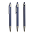 Bolígrafo de aluminio engomado con clip de plástico y tinta azul color azul marino