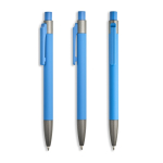 Bolígrafo de aluminio engomado con clip de plástico y tinta azul color azul claro