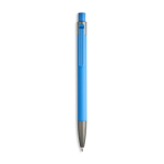 Bolígrafo de aluminio engomado con clip de plástico y tinta azul color azul claro