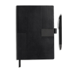 Set de libreta flexible de piel sintética y bolígrafo A5 hojas a rayas color negro