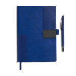 Set de libreta flexible de piel sintética y bolígrafo A5 hojas a rayas color azul marino
