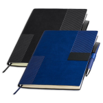 Set de libreta flexible de piel sintética y bolígrafo A5 hojas a rayas color azul marino