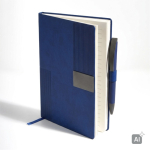 Set de libreta flexible de piel sintética y bolígrafo A5 hojas a rayas color azul marino