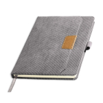 Libreta de tejido pana con bolsillo frontal y portaboli A5 hojas lisas color gris claro