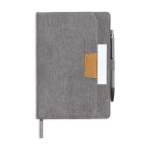 Libreta de tejido pana con bolsillo frontal y portaboli A5 hojas lisas color gris claro