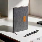 Libreta de tejido pana con bolsillo frontal y portaboli A5 hojas lisas color gris claro