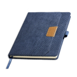 Libreta de tejido pana con bolsillo frontal y portaboli A5 hojas lisas color azul petróleo