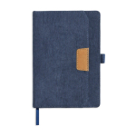 Libreta de tejido pana con bolsillo frontal y portaboli A5 hojas lisas color azul petróleo