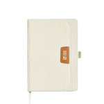 Libreta de tejido pana con bolsillo frontal y portaboli A5 hojas lisas vista de impresión