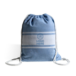 Pareo mochila de algodón 2 en 1 de dimensiones 90x180cm y 180 g/m2 vista con logo impreso