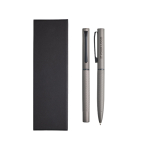 Conjunto de bolígrafo y roller de aluminio mate con tinta negra vista de impresión