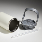 Vaso térmico de acero inoxidable con pajita abatible de boquilla 900ml color beige