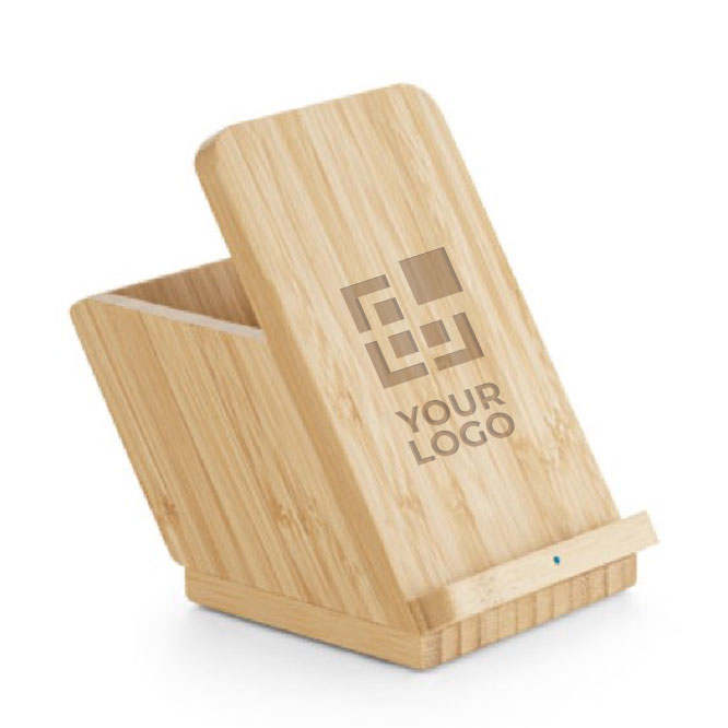 Cargador con soporte para el móvil y portalápices de bambú Desk