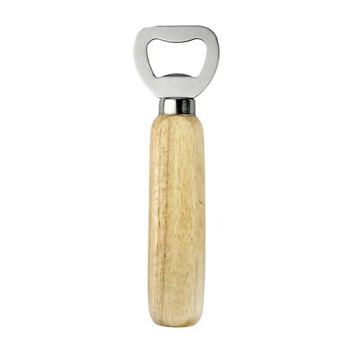 Abrebotellas de mango largo de madera con logotipo