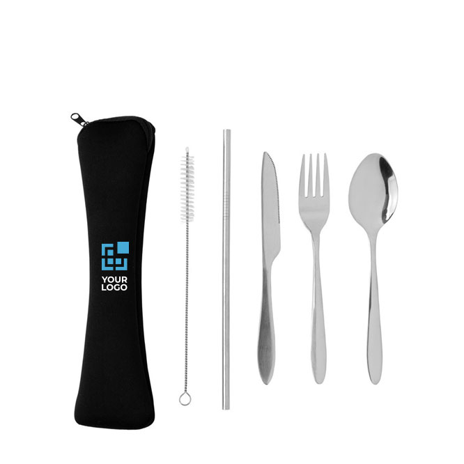 Set de cubiertos personalizados en acero con funda de neopreno