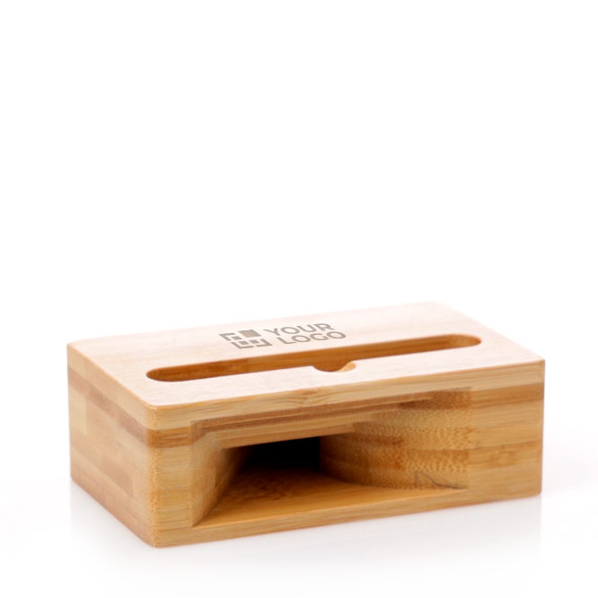 Soporte de móvil personalizado de bambú con amplificador