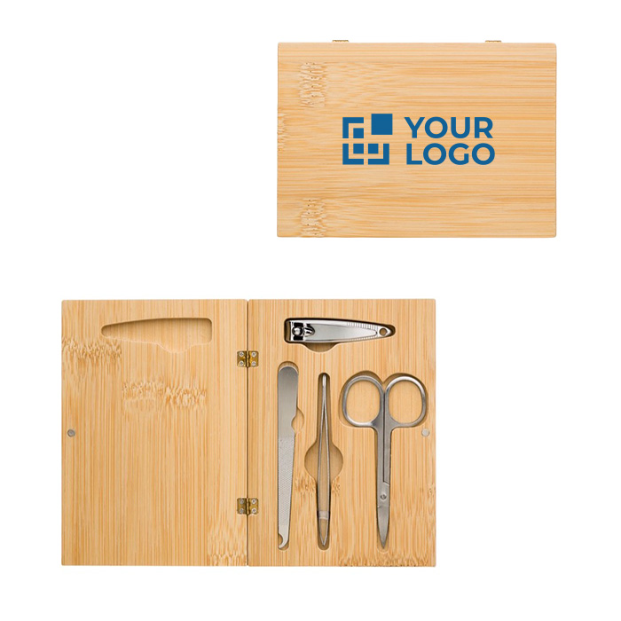 Set de manicura con cuatro utensilios en caja de bambú Beauty